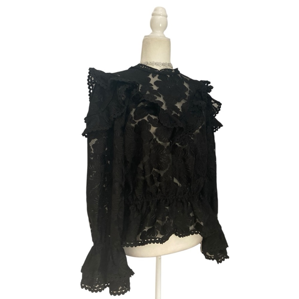 Reformation The Collection Carlisle Black Lace Blouse Romantic Feminine Top NWT - Picture 7 of 15